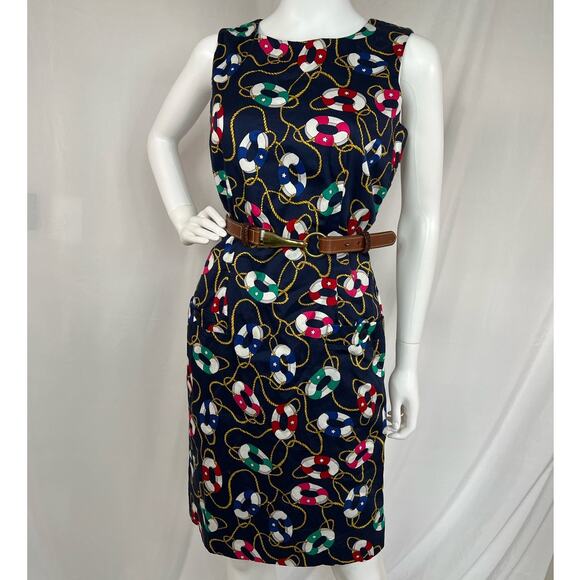 Vintage Talbots Cotton Sheath Dress Nautical Life Saver Novelty Print Size 10 - Picture 1 of 10